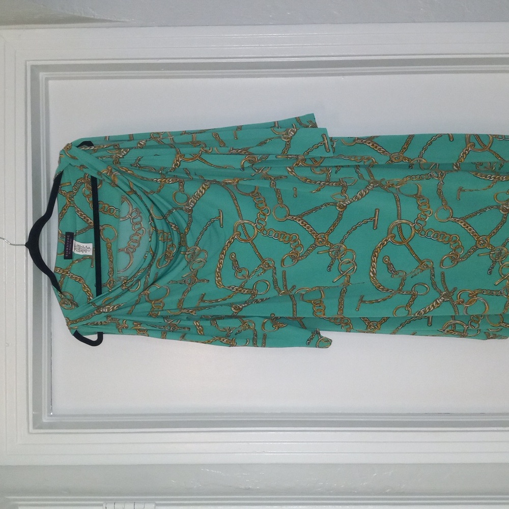 Signature by Robbie Bee Green Asymmetrical Dolman Sleeve Dress